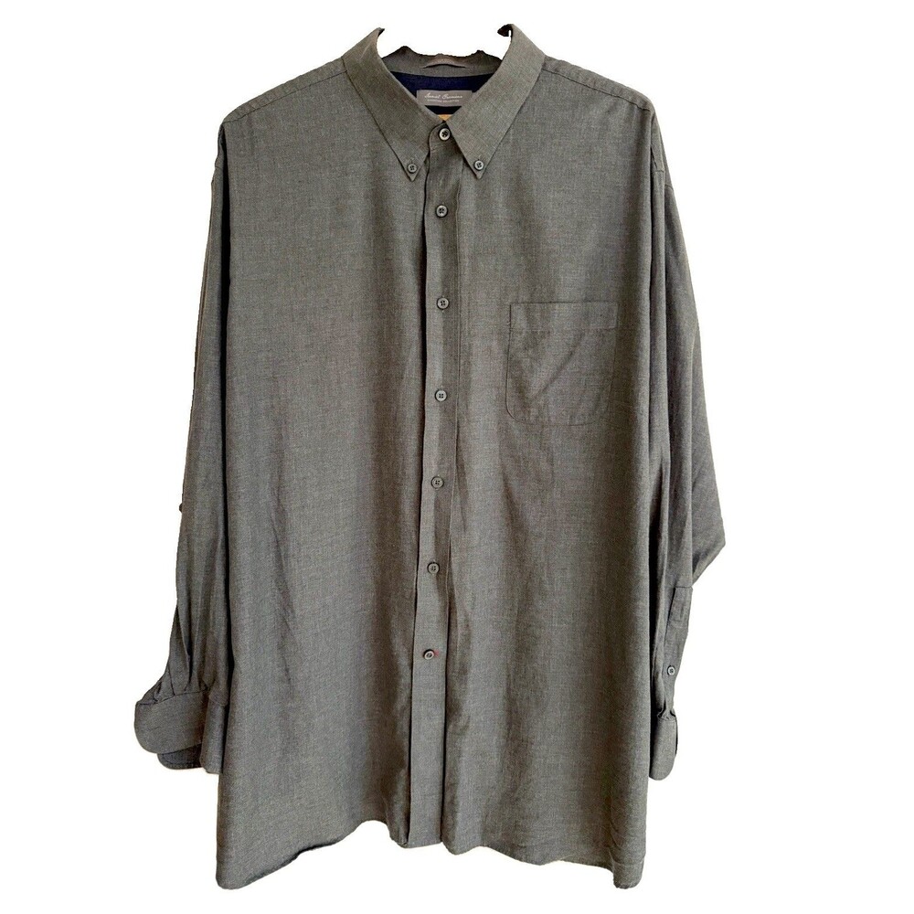 Daniel Cremieux Gray Solid Cotton Woven Button-Down Shirt w/ Pockets XL